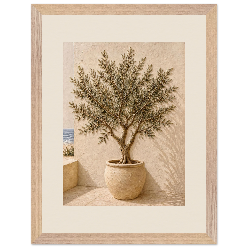 Olive Terrace, landscape and sun. Archival framed fine art print shown framed.