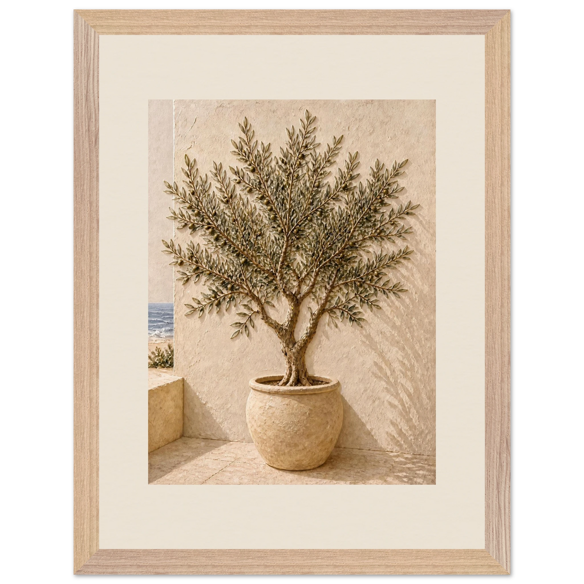 Olive Terrace, landscape and sun. Archival framed fine art print shown framed.