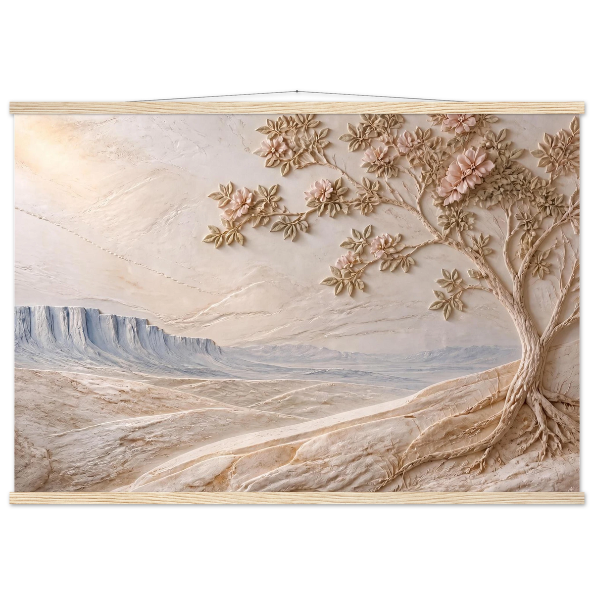 Cliffside Bloom: petra and flora. Fine art poster, alternate frame and size.