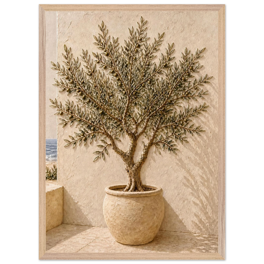 Olive Terrace: landscape and sun. Framed fine art print, alternate frame and size.