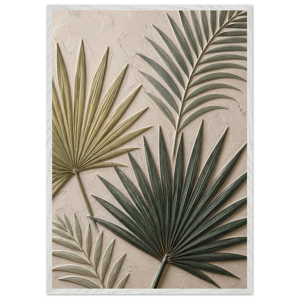 Carved Fronds: impasto, leaves and sand tones. Framed fine art print by The Light Stays.