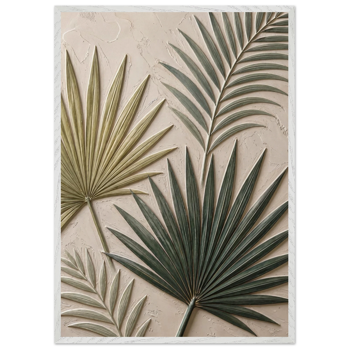 Carved Fronds: impasto, leaves and sand tones. Framed fine art print by The Light Stays.