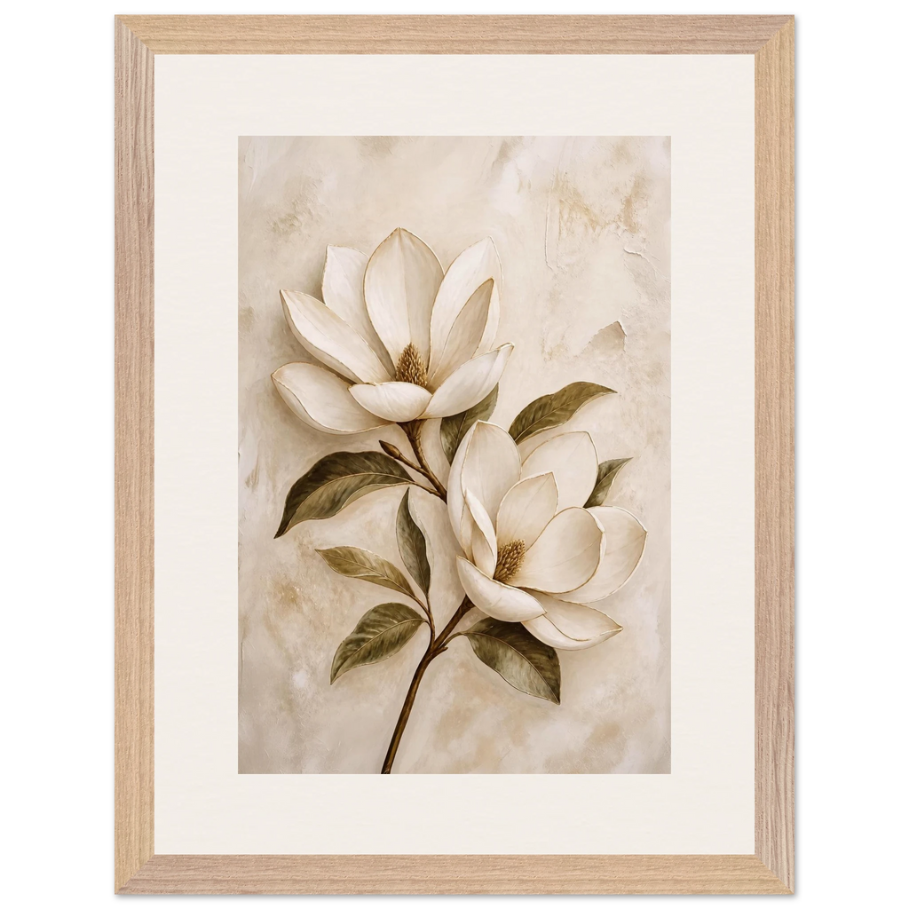 Gilded Magnolia: flowers and botanical. Framed fine art print, alternate frame and size.