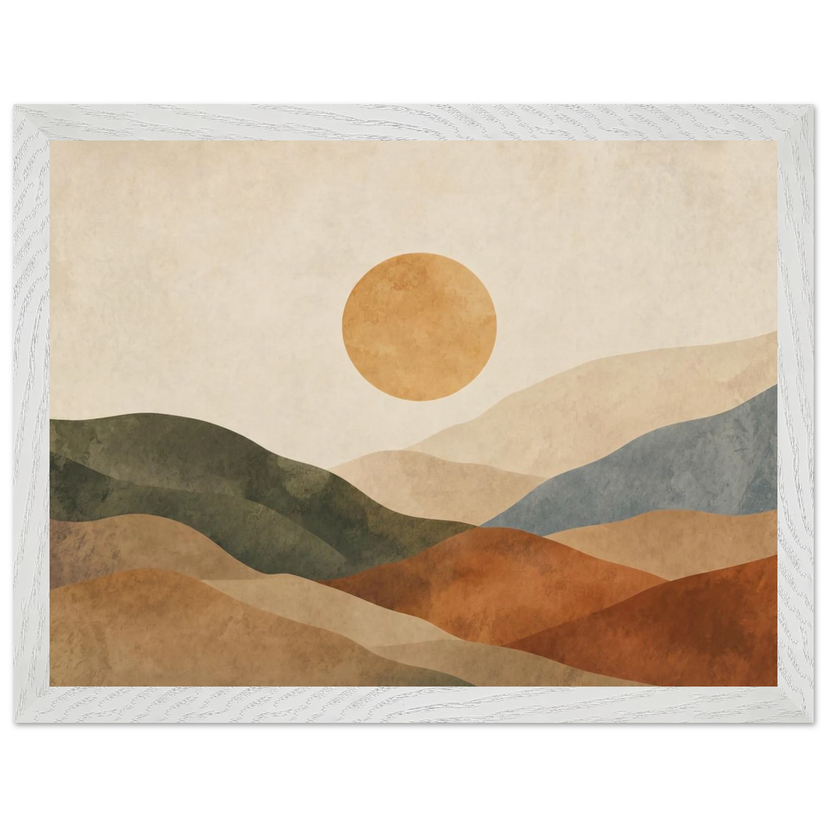 Kindled Earth: sun, hills and ochre palette. Framed fine art print by The Light Stays.
