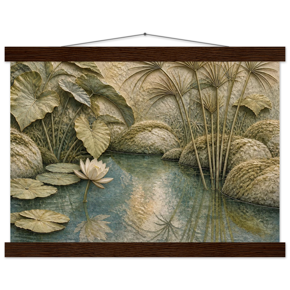 Papyrus Pond: lake, papyrus and serene greens. Museum-quality fine art poster.