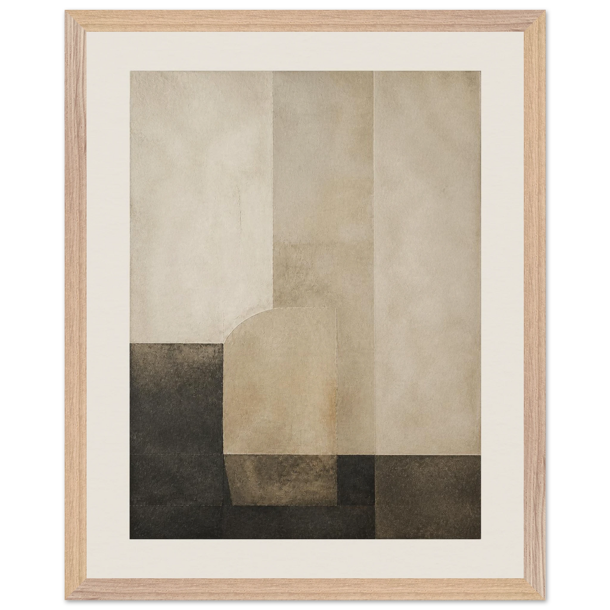Limewash Triptych, Panel II of III, abstract, mineral texture and neutral tones. Archival framed fine art print shown framed.