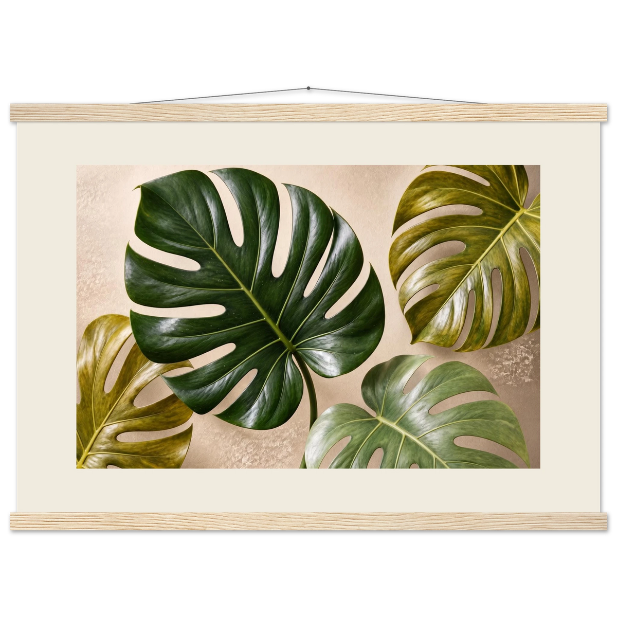 Four Greens: leaves, vivid green and impasto. Museum-quality fine art poster.