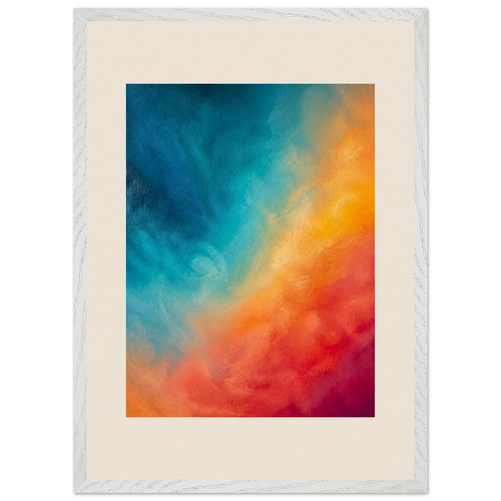 Teal and Orange: gradient, sea and dusk. Framed fine art print, alternate frame and size.