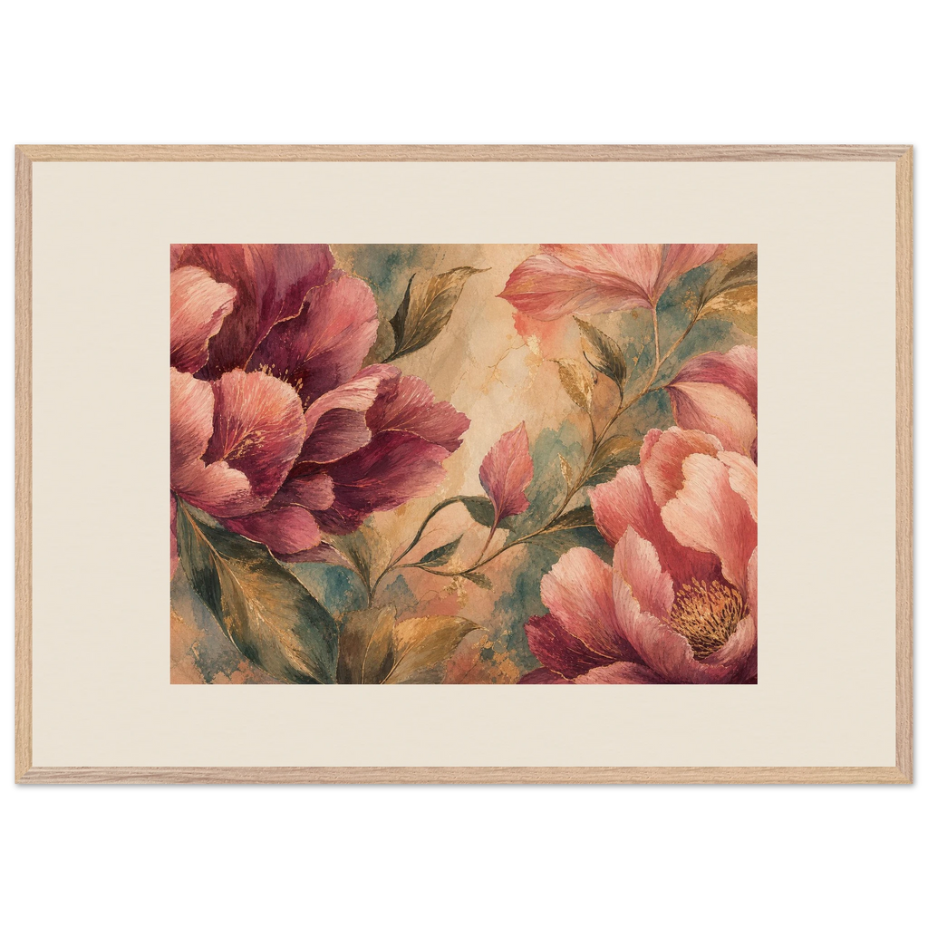 Crimson Peonies: flowers and botanical. Museum-quality framed fine art print.