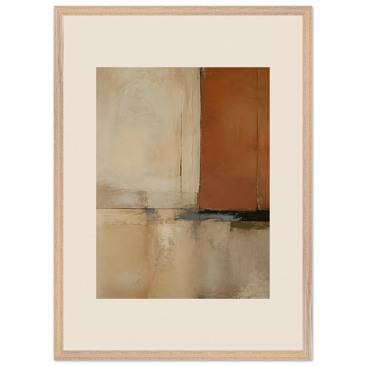 Terracotta Diptych, Panel I of II: two panels, terracotta and cream. Framed fine art print, alternate frame and size.