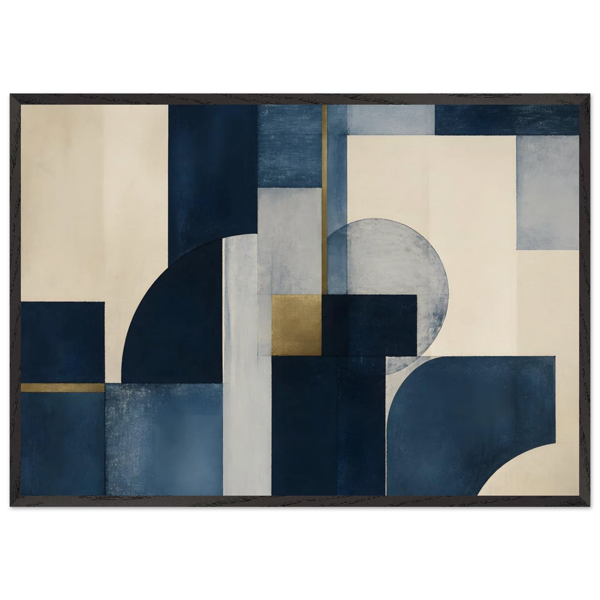 Blue Architecture, geometric abstract, blue and cream. Archival framed fine art print shown framed.