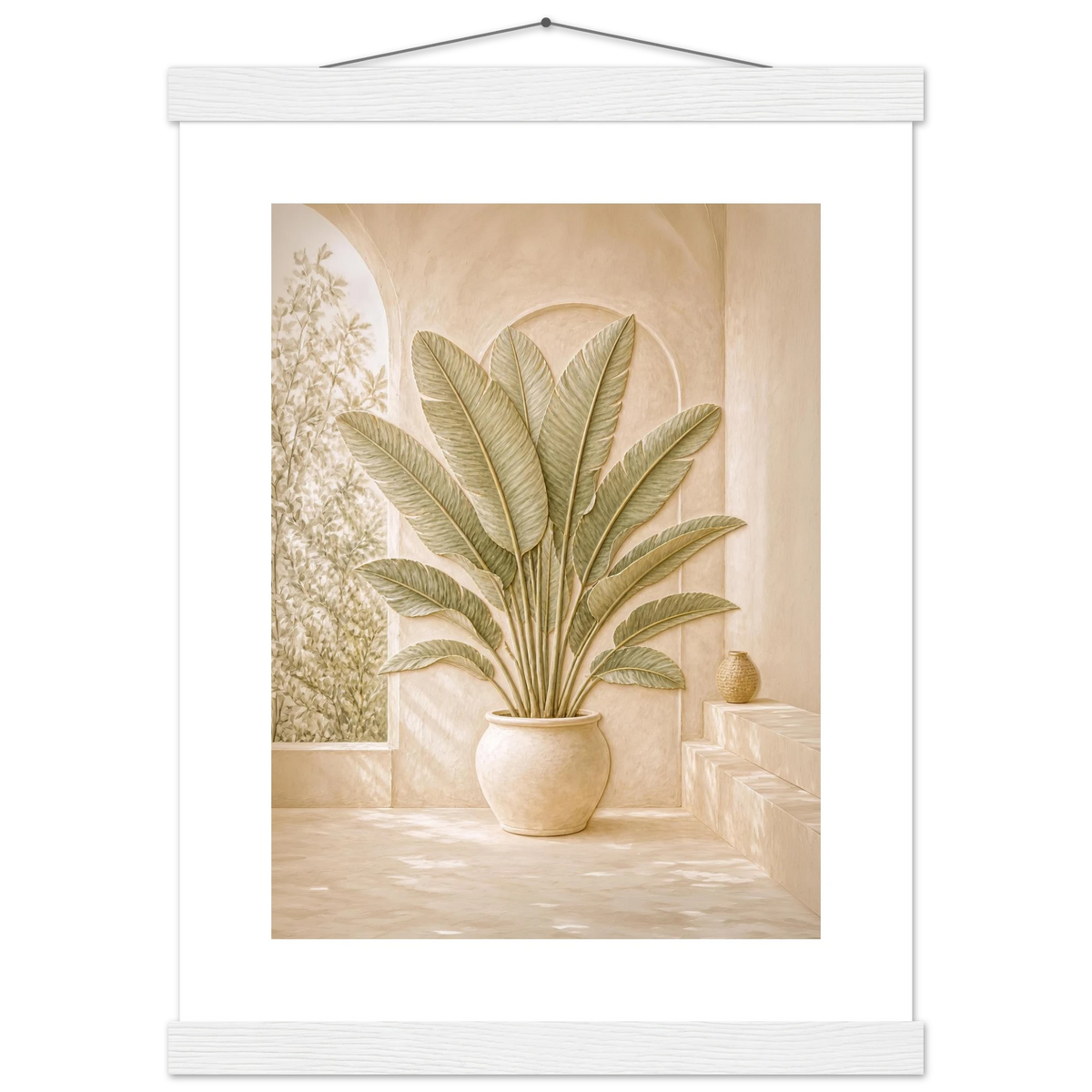 Courtyard Noon, landscape and sun. Archival fine art poster shown framed.