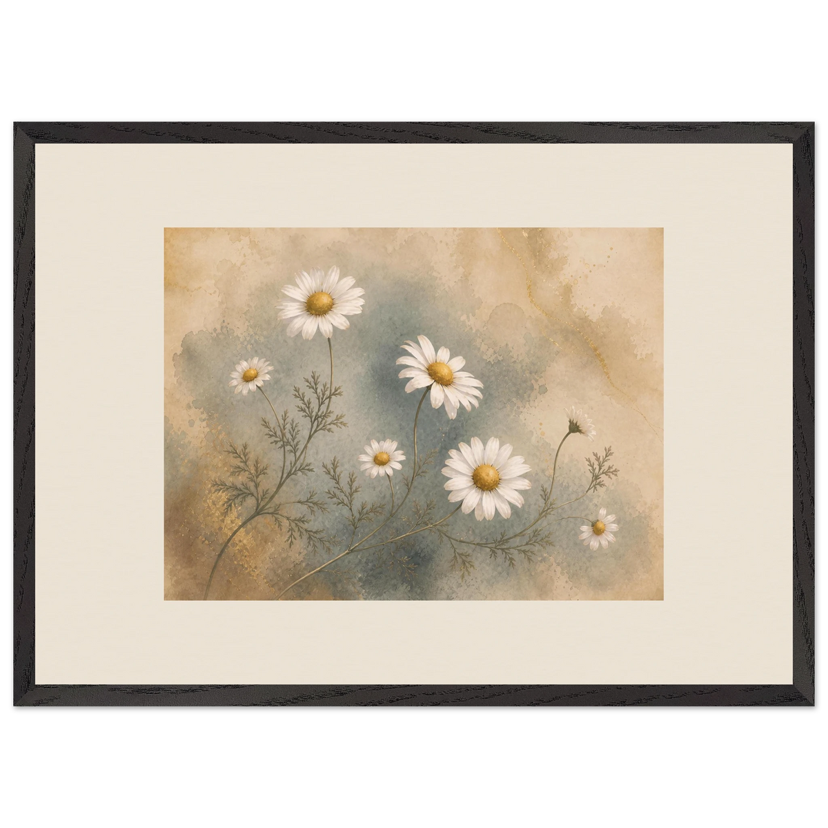 Chamomile Hours: flowers and botanical. Framed fine art print, alternate frame and size.