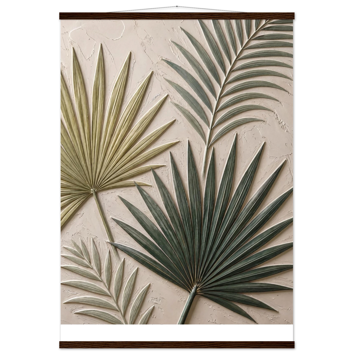 Carved Fronds: impasto, leaves and sand tones. Museum-quality fine art poster.