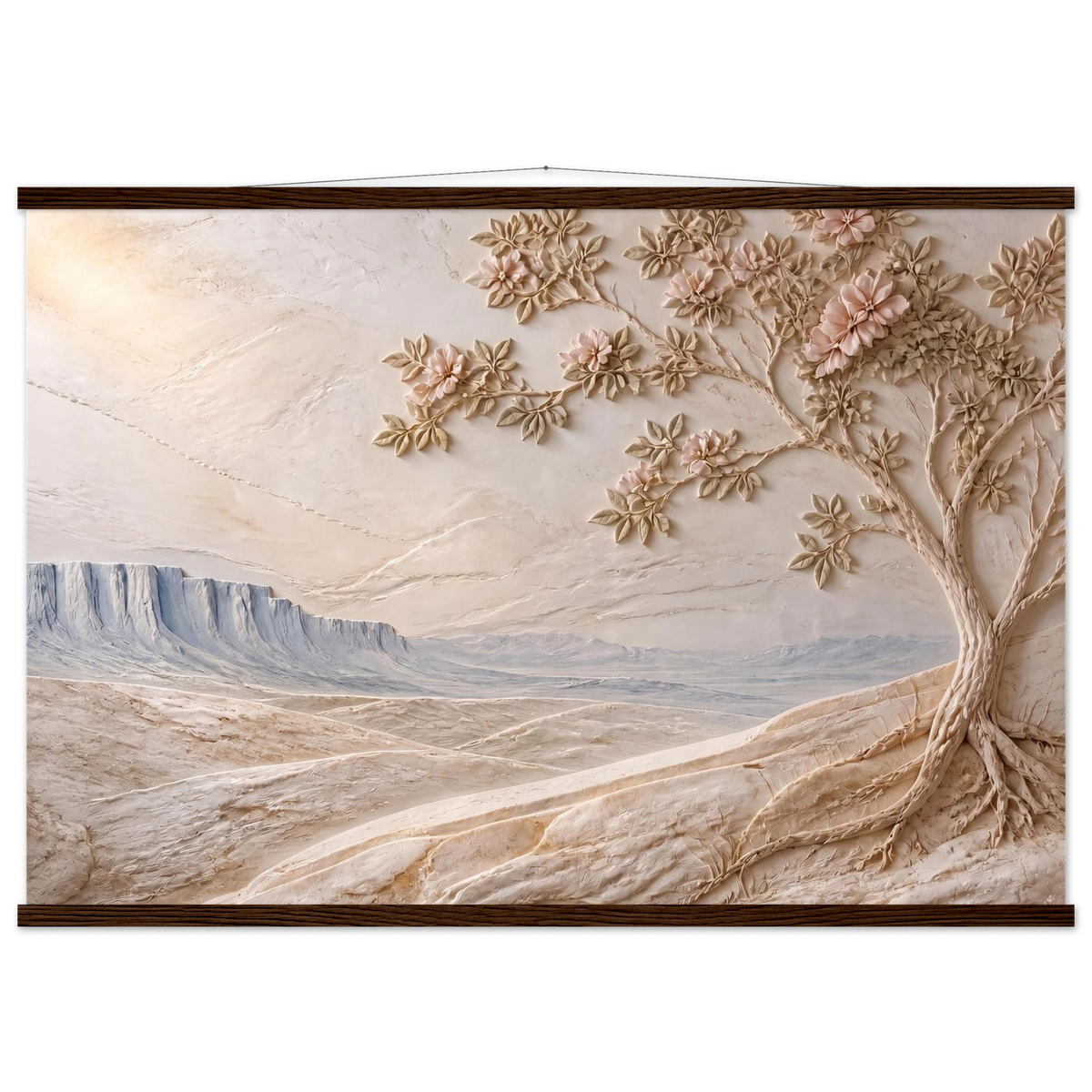 Cliffside Bloom: petra and flora. Fine art poster, alternate frame and size.