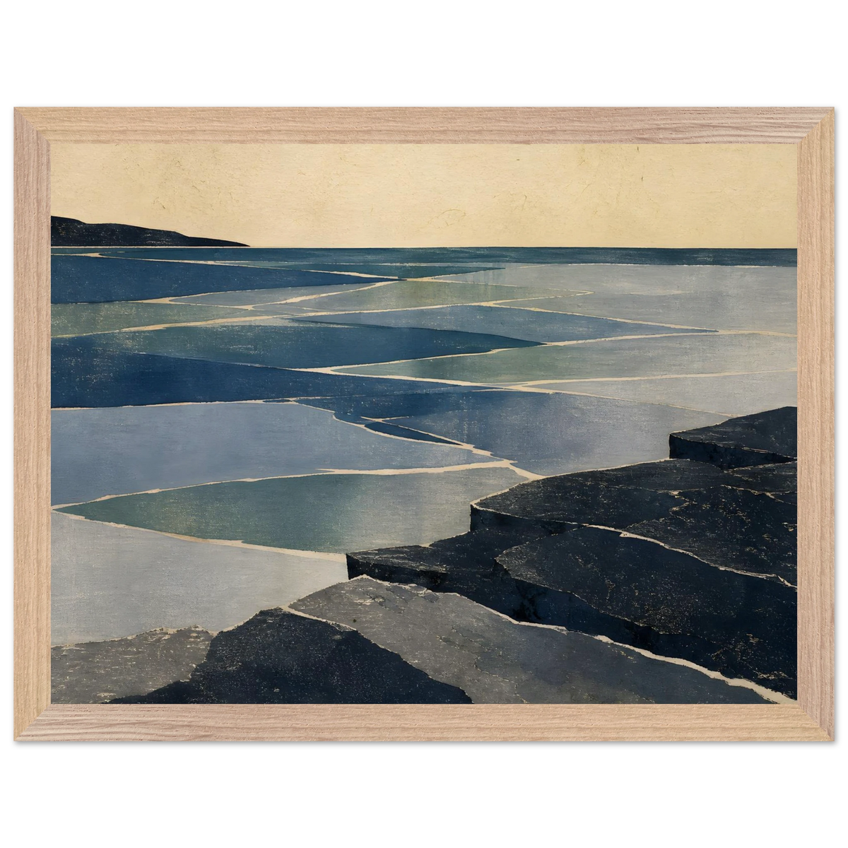 Indigo Tide: coastal landscape, jade water and japandi. Framed fine art print by The Light Stays.