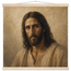 Pôster Kind Eyes com suporte de madeira, retrato sereno de Jesus em luz quente