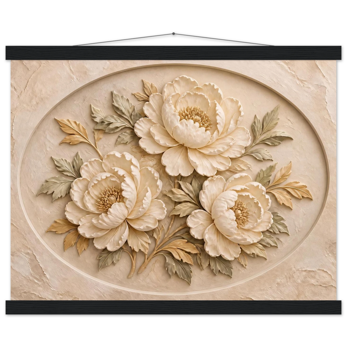 Peonies in Stone, flowers and botanical. Archival fine art poster shown framed.