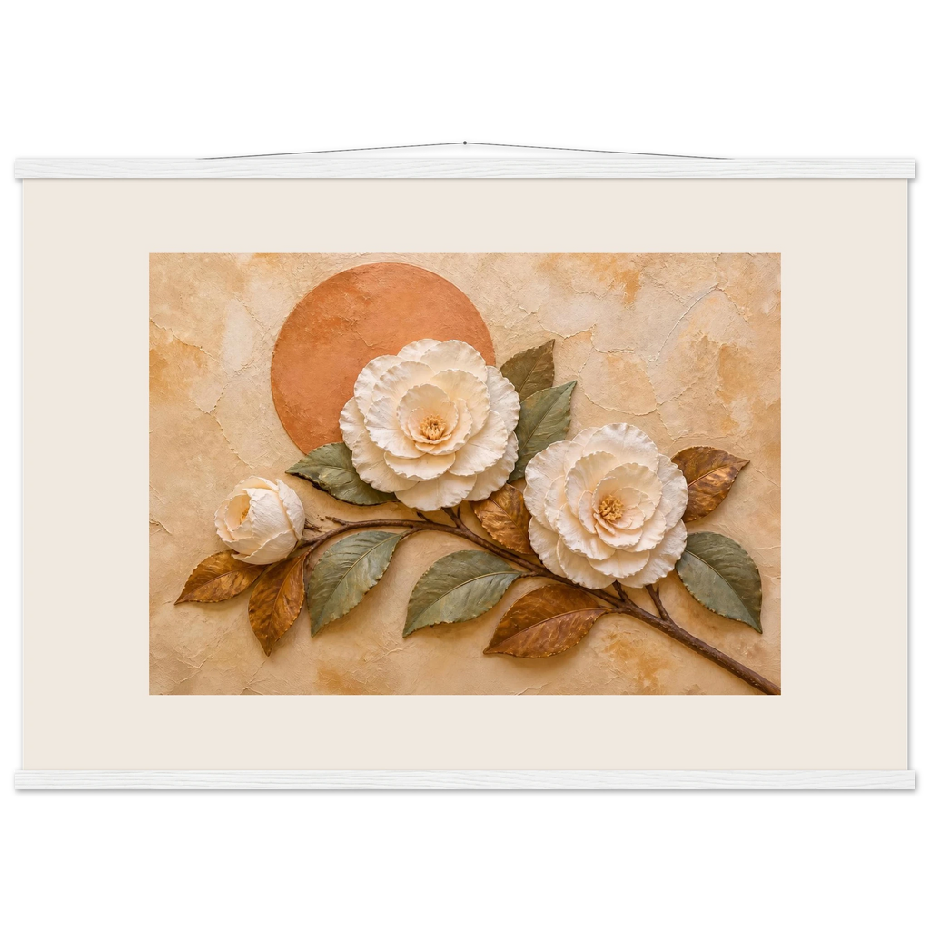 Camellia Eclipse: flowers and botanical. Museum-quality fine art poster.
