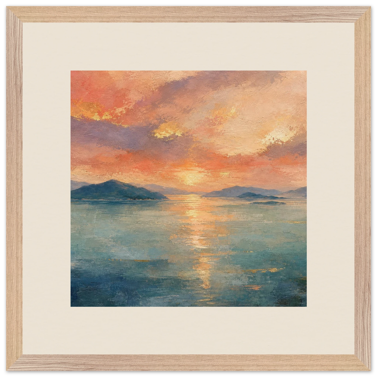 Setouchi Peach Dawn: riviera and japandi. Framed fine art print by The Light Stays.