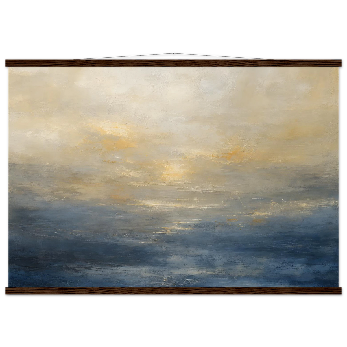 Golden Sea Mist, sea and coastal landscape. Archival fine art poster shown framed.