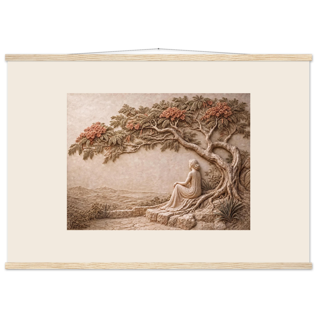 Under the Blossoms, petra and flora. Archival fine art poster shown framed.
