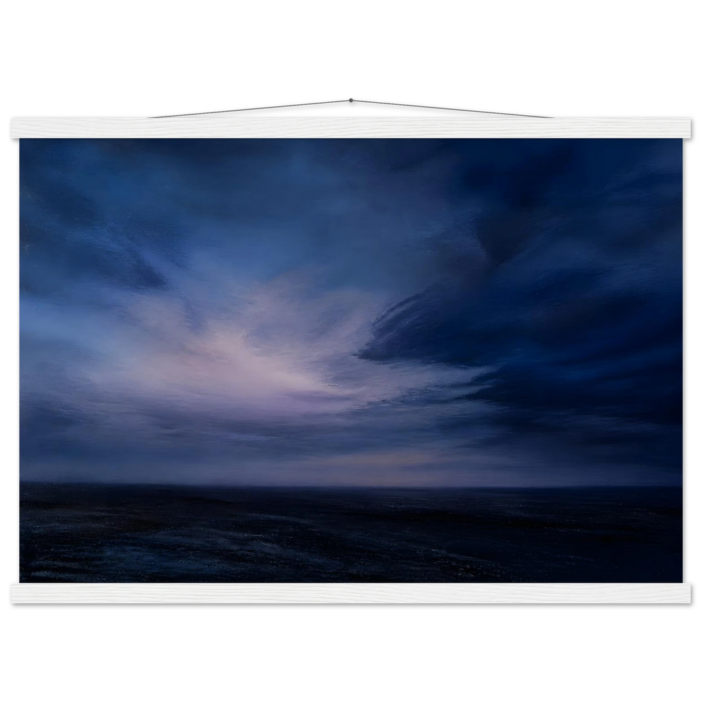 Blue Hour Field: night, horizon and deep blue. Fine art poster, alternate frame and size.