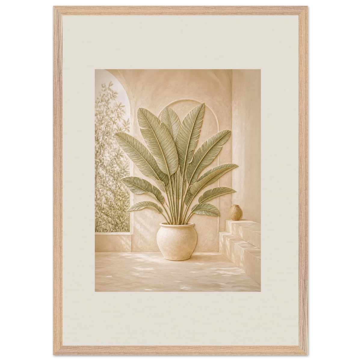 Courtyard Noon: landscape and sun. Framed fine art print, alternate frame and size.