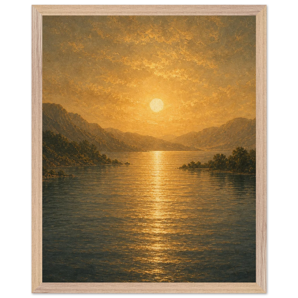 Golden Reflection: lake, sunset and mountains. Framed fine art print by The Light Stays.