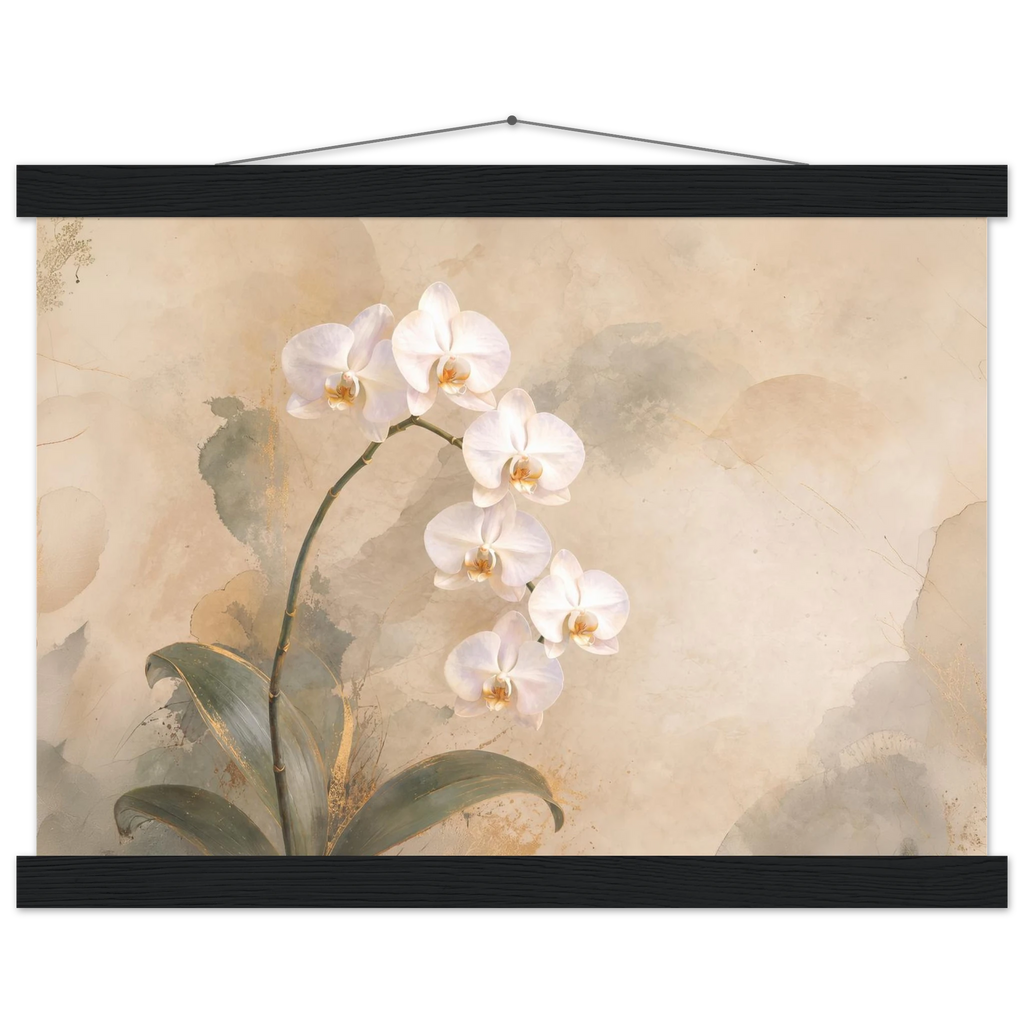 Orquídea Acesa, pôster floral com suporte de madeira da The Light Stays.