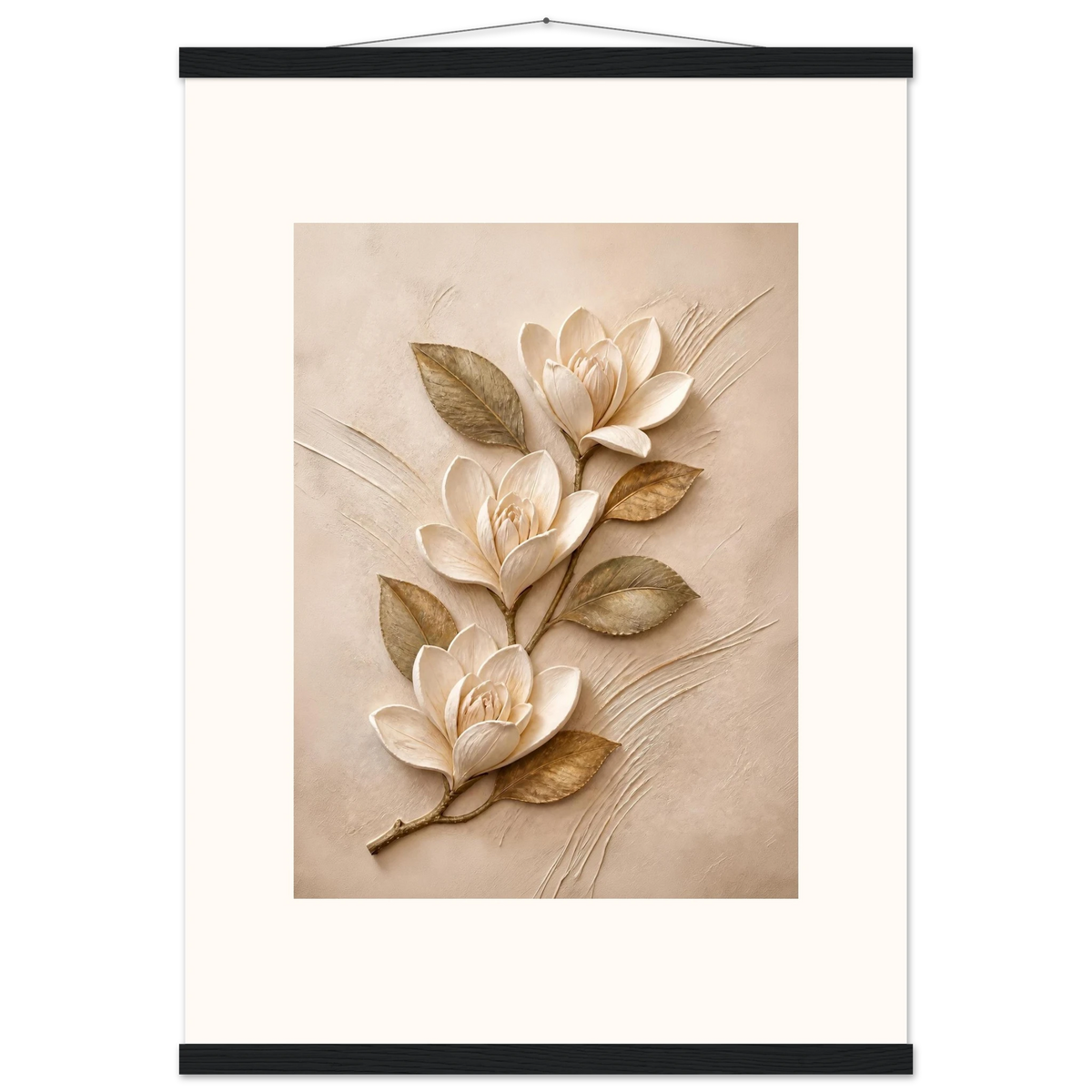 Magnolia Ascent: flowers and botanical. Fine art poster, alternate frame and size.
