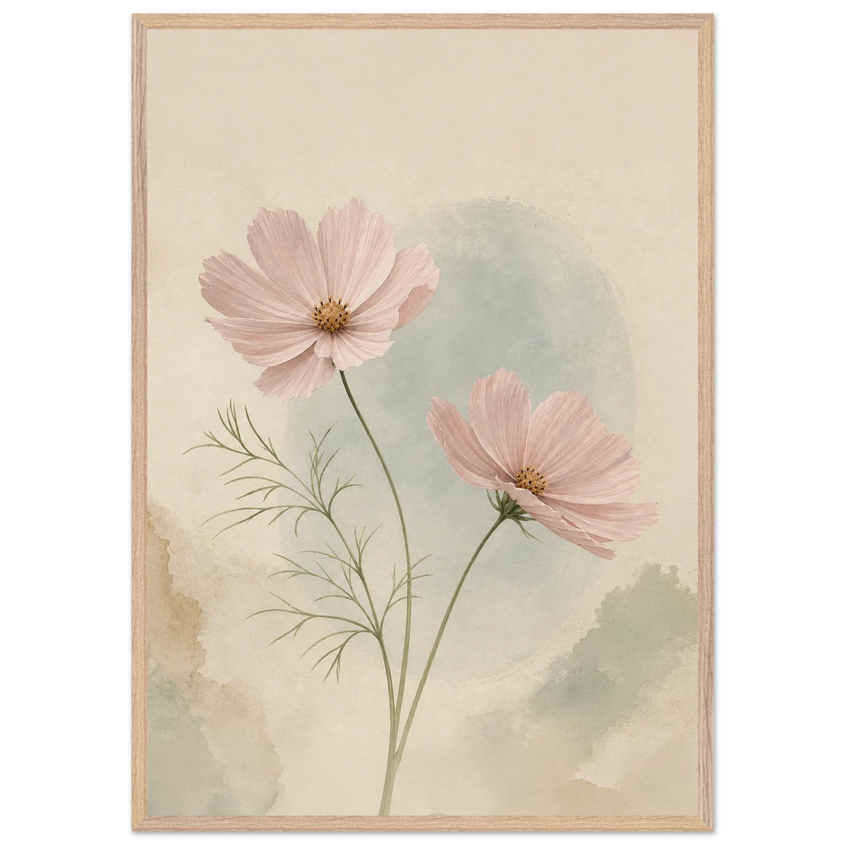 Cosmos Unison: flowers, blush and celadon. Framed fine art print by The Light Stays.