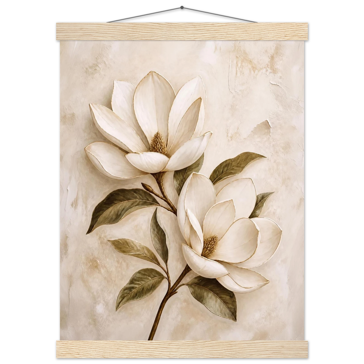 Gilded Magnolia, flowers and botanical. Archival fine art poster shown framed.
