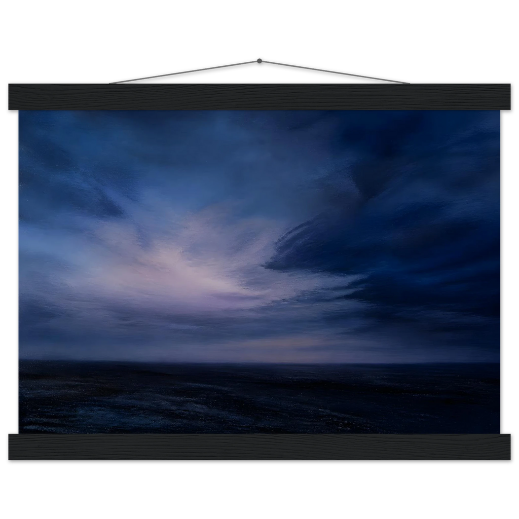 Blue Hour Field, night, horizon and deep blue. Archival fine art poster shown framed.