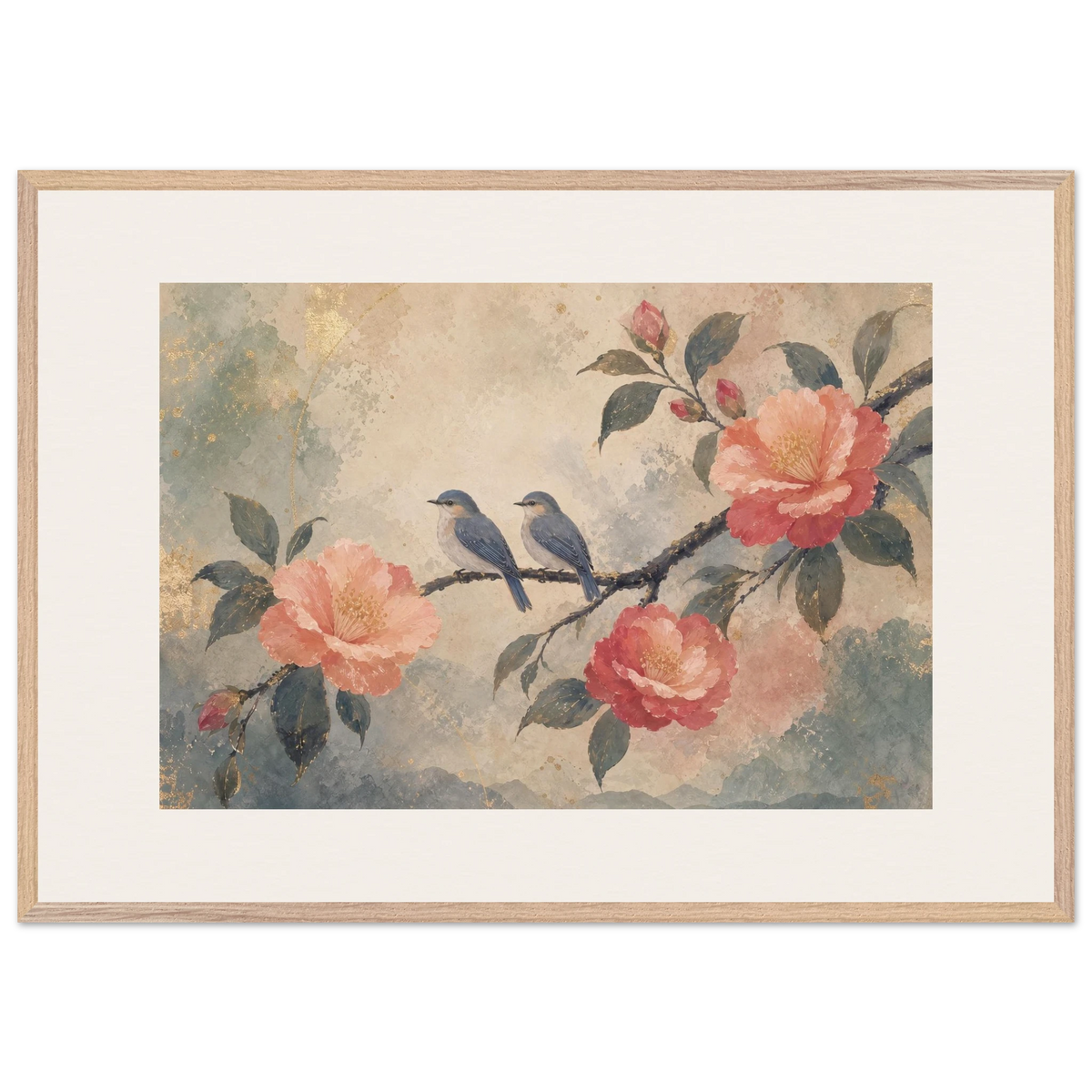 Camellia Birds: flowers and botanical. Framed fine art print by The Light Stays.
