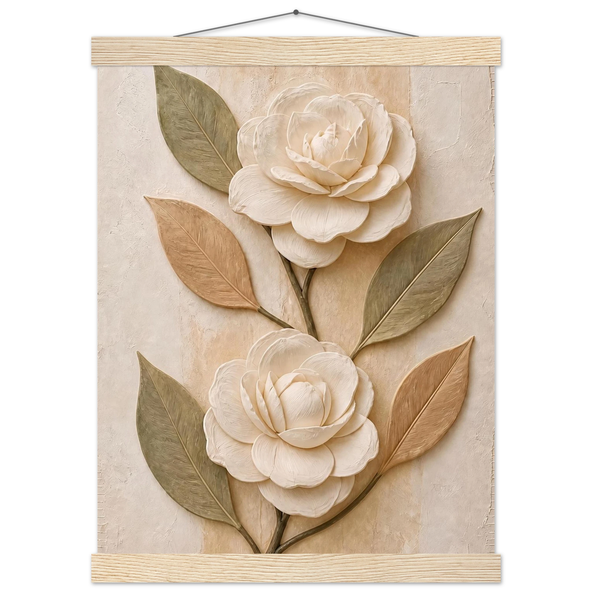 Carved Camellia: flowers and botanical. Museum-quality fine art poster.