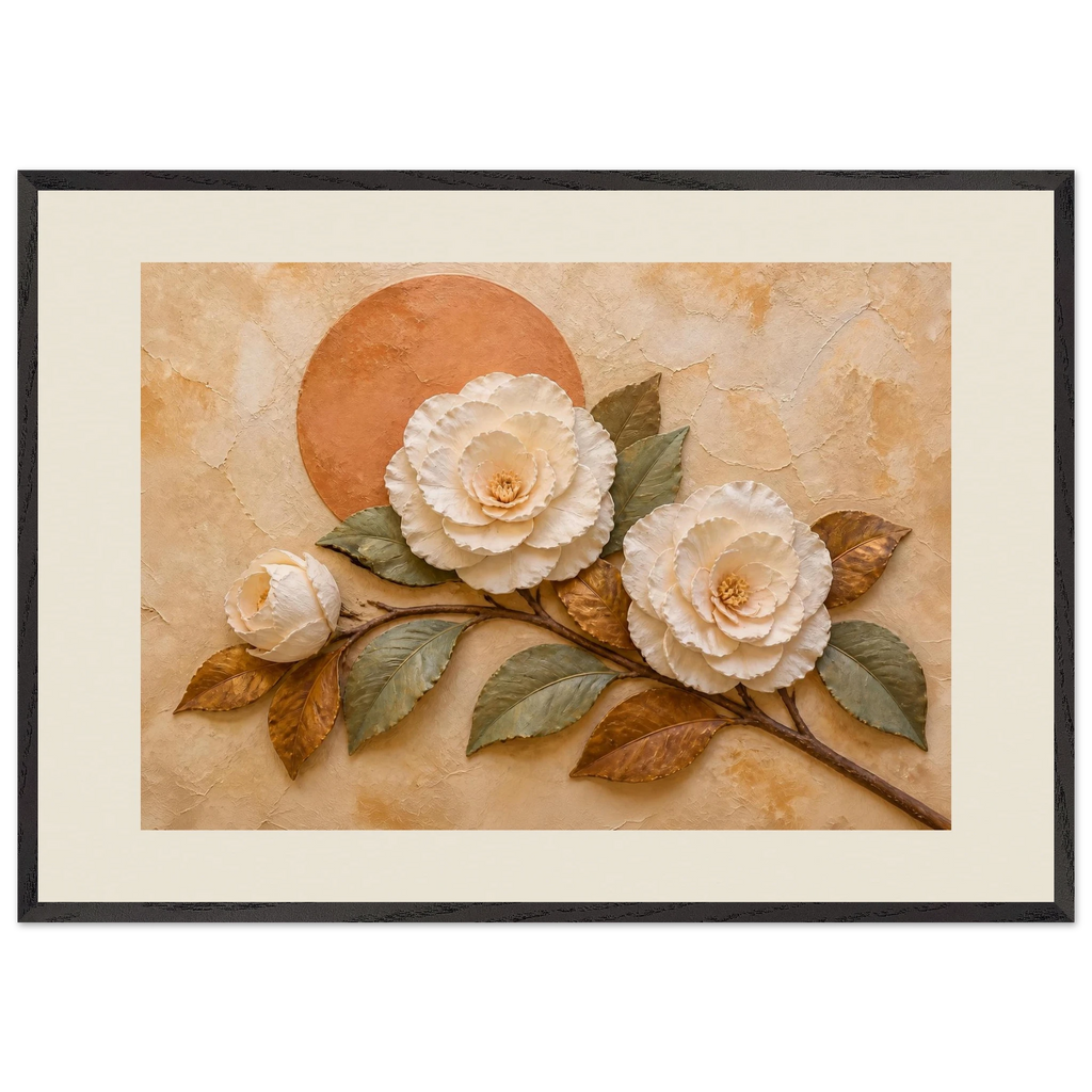 Camellia Eclipse, flowers and botanical. Archival framed fine art print shown framed.