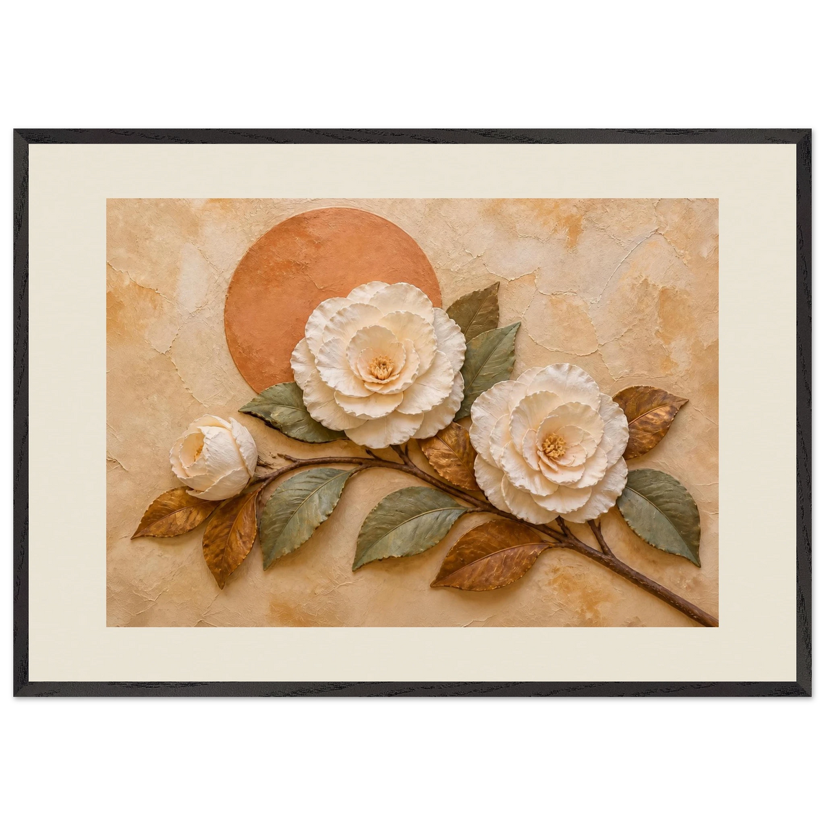 Camellia Eclipse, flowers and botanical. Archival framed fine art print shown framed.