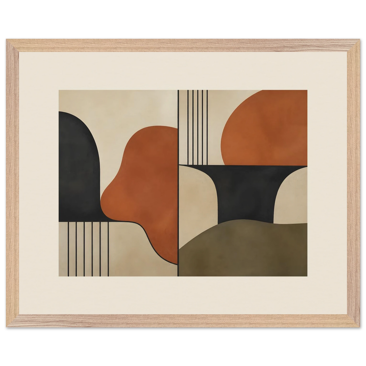 Compass and Clay: geometric abstract, clay and curves. Museum-quality framed fine art print.