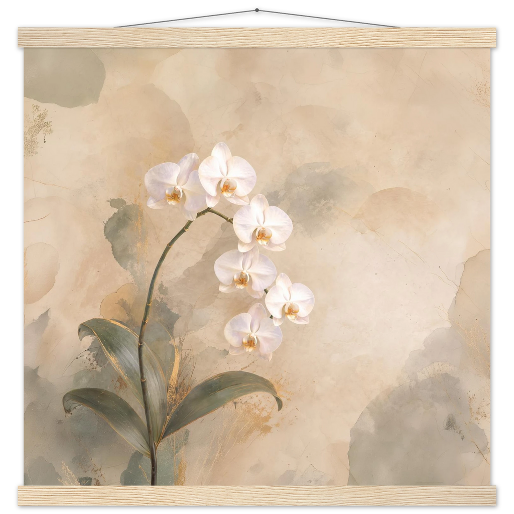 Orquídea Acesa, pôster floral com suporte de madeira da The Light Stays.