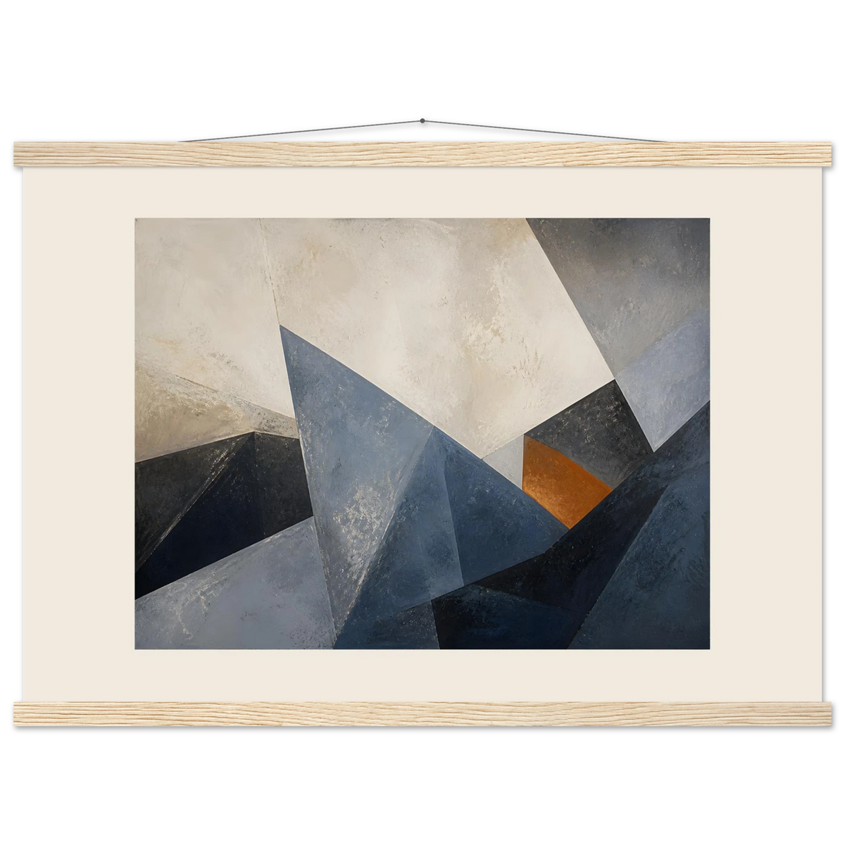 Slate Folds: abstract, mineral blue and texture. Fine art poster with wooden hanger by The Light Stays.