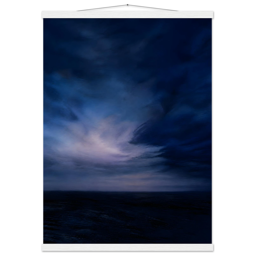Blue Hour Field: night, horizon and deep blue. Fine art poster, alternate frame and size.