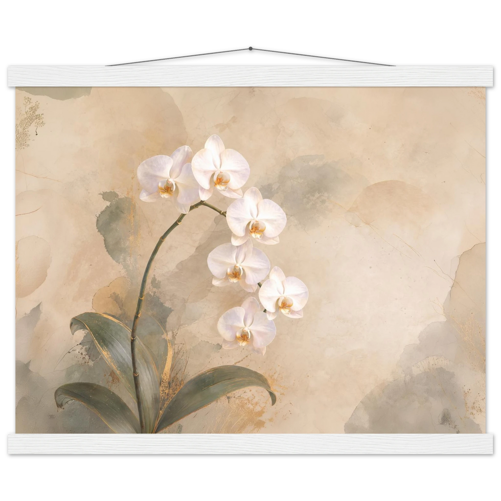 Orquídea Acesa, pôster floral com suporte de madeira da The Light Stays.