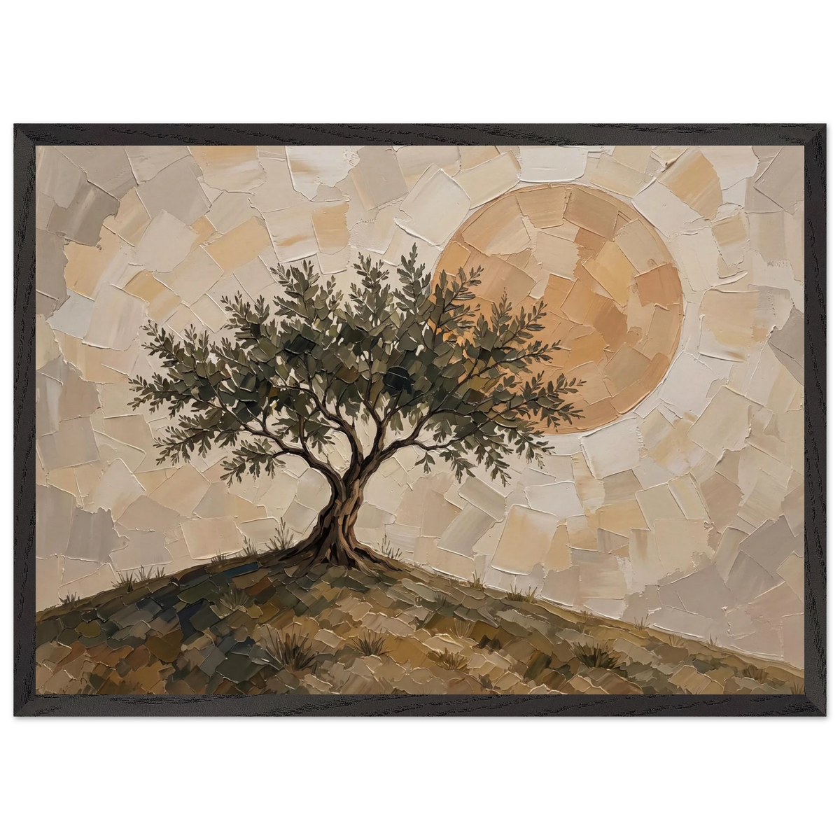Olive Noon: hills, botanical and golden tones. Framed fine art print by The Light Stays.