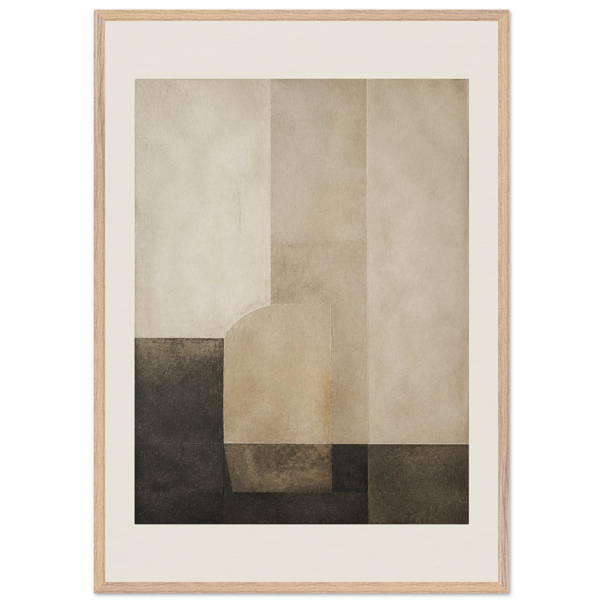 Limewash Triptych, Panel II of III: abstract, mineral texture and neutral tones. Framed fine art print by The Light Stays.