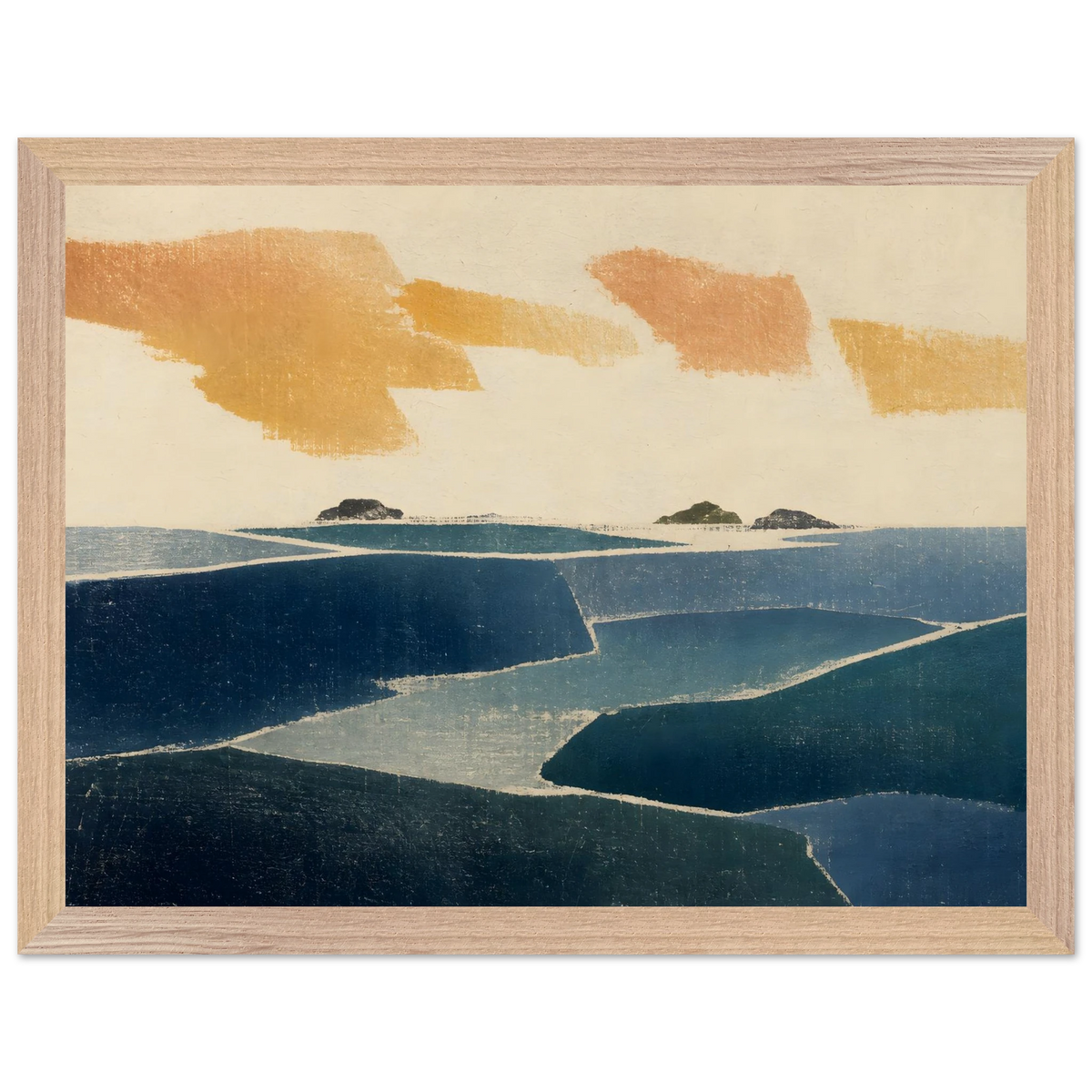 Amber and Indigo: abstract, coastline and color field. Framed fine art print by The Light Stays.