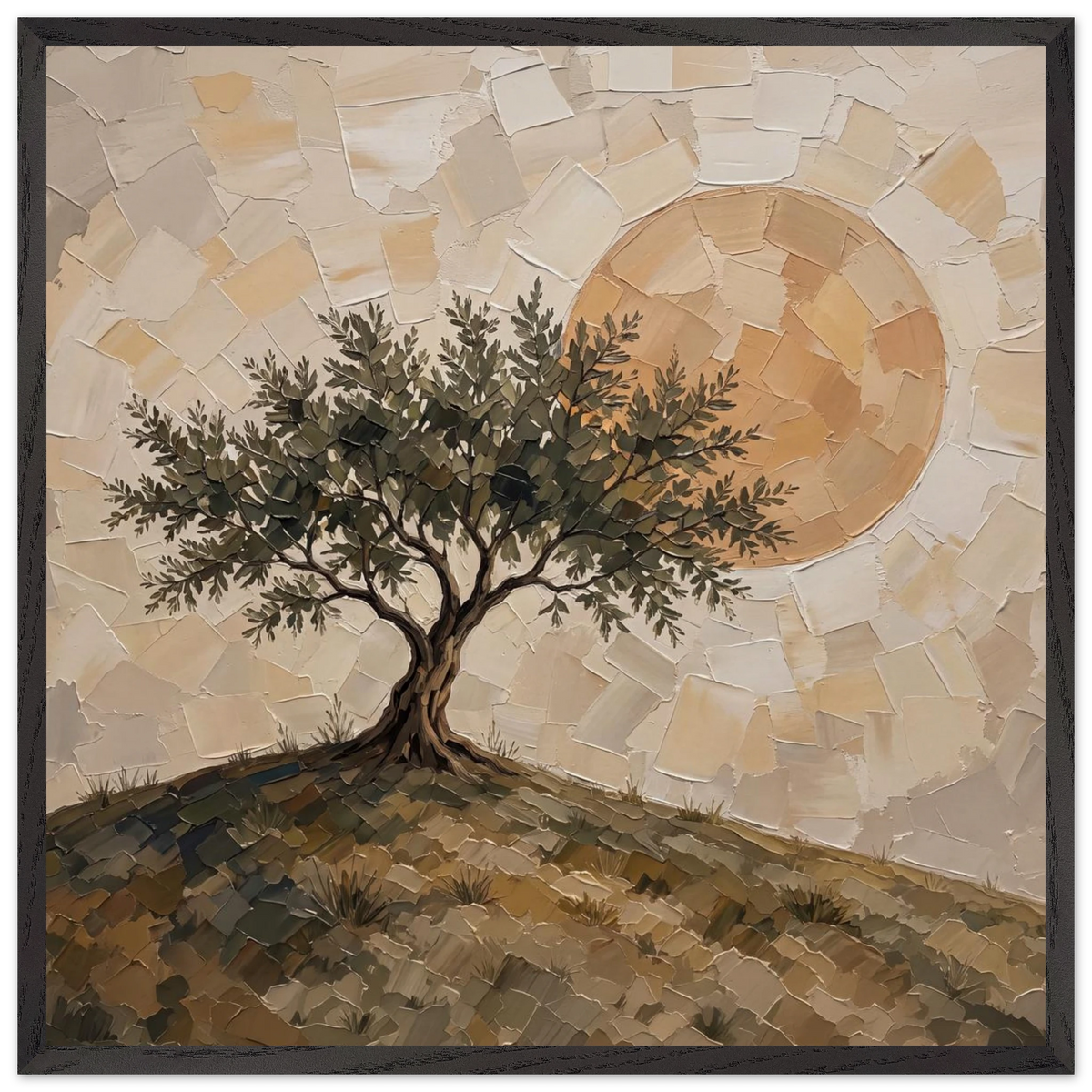 Olive Noon: hills, botanical and golden tones. Framed fine art print by The Light Stays.