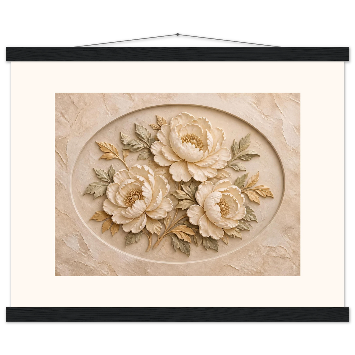 Peonies in Stone: flowers and botanical. Fine art poster, alternate frame and size.