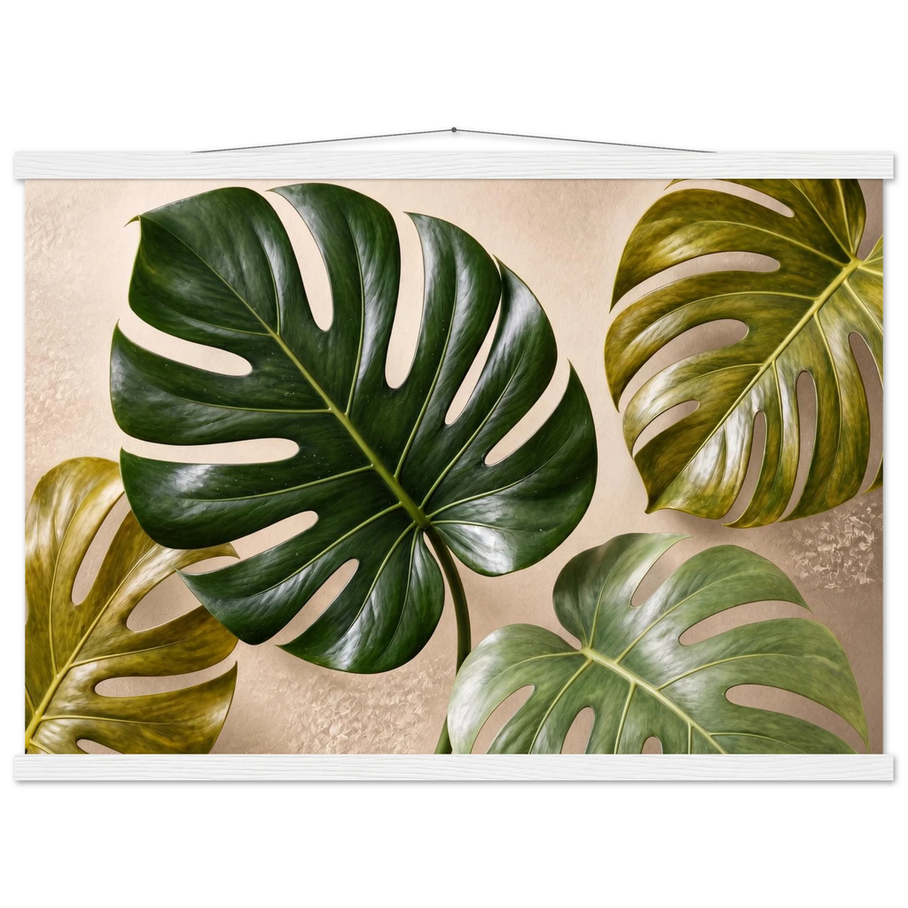 Four Greens, leaves, vivid green and impasto. Archival fine art poster shown framed.