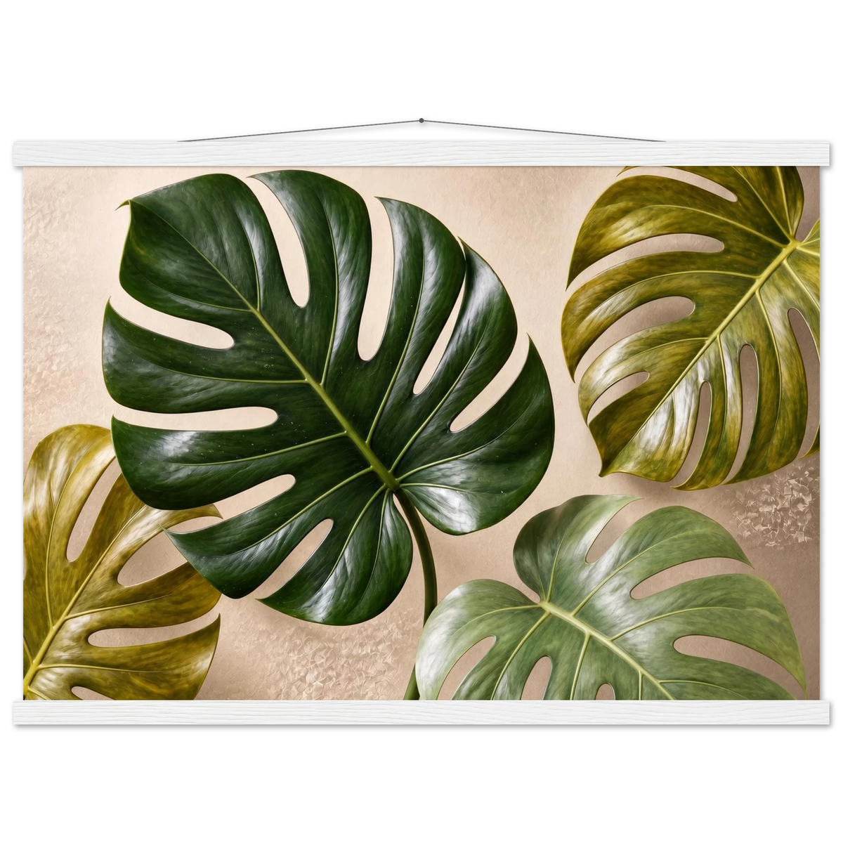 Four Greens, leaves, vivid green and impasto. Archival fine art poster shown framed.